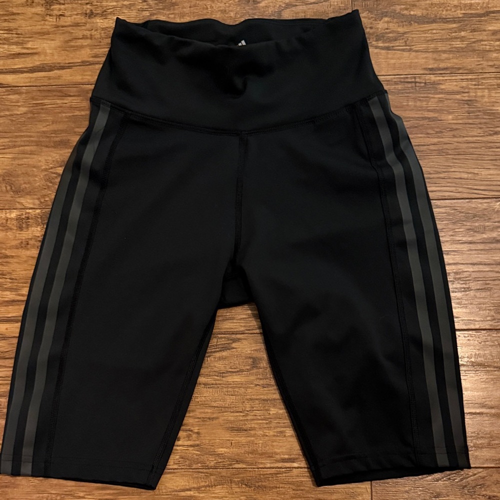Adidas Black Biker Shorts with Gray Stripes